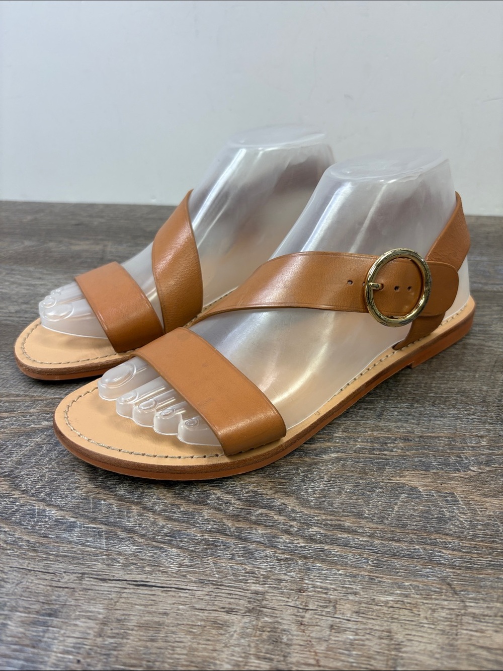 Jonak WABLO Tan Leather Asymmetrical Flat Sandals Size 39 / 
US 8-8.5